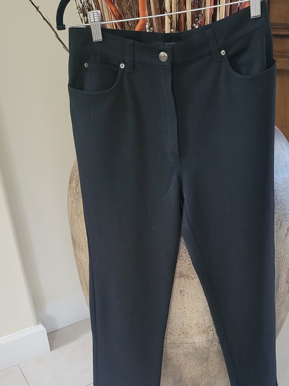 WEEKEND MAX MARA LYRA BLK PANTS Sz 8/27 1/4" inside leg to hem/Full leg long 38"